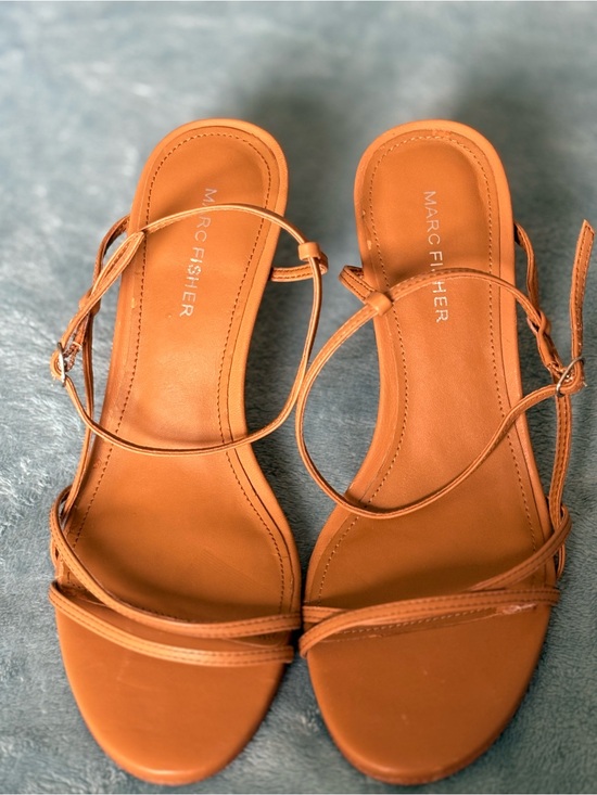 Marc Fisher Shoes - Marc Fisher Tan Strappy Kitten Heel Sandals Size 7.5M